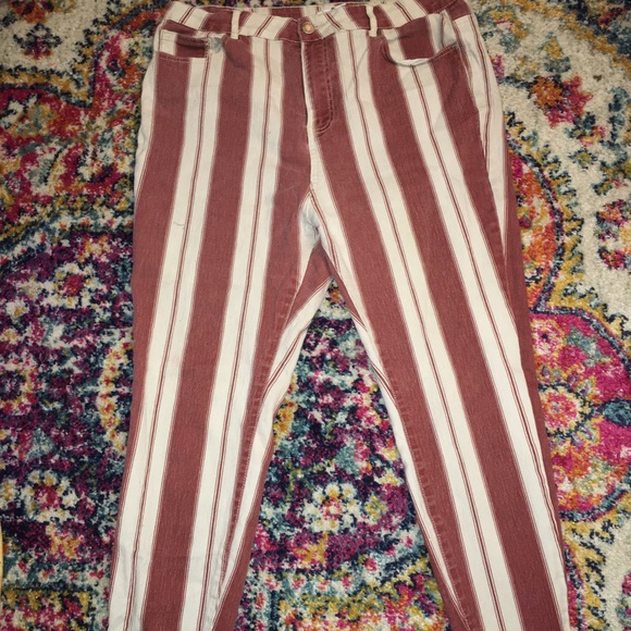 red and white striped jeans